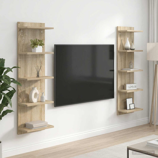 vidaXL Ράφι Τοίχου 2 τμχ. Sonoma Δρυς 30 x 15 x 100 εκ