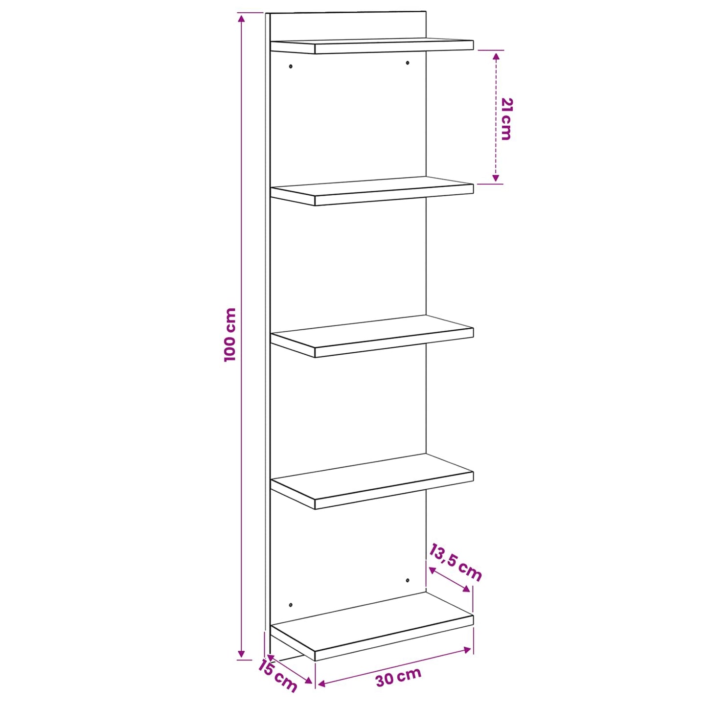 vidaXL Ράφι Τοίχου 2 τμχ. Sonoma Δρυς 30 x 15 x 100 εκ