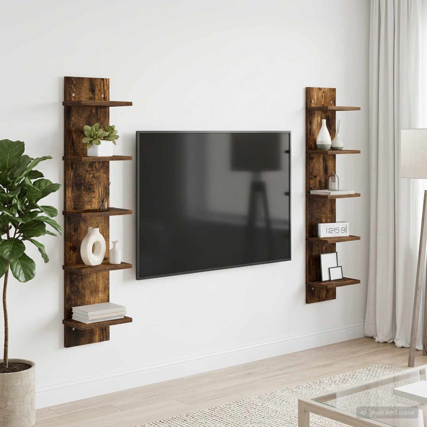 vidaXL Ράφι Τοίχου 2 τμχ. Καπνισμένο Ξύλο Δρυός 22 x 15 x 100 εκ
