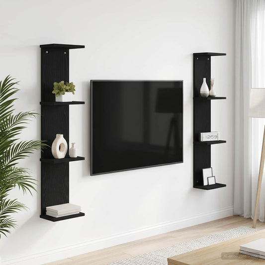 vidaXL Ράφι Τοίχου 2 τμχ. Μαύρη Δρυς 22 x 15 x 100 εκ
