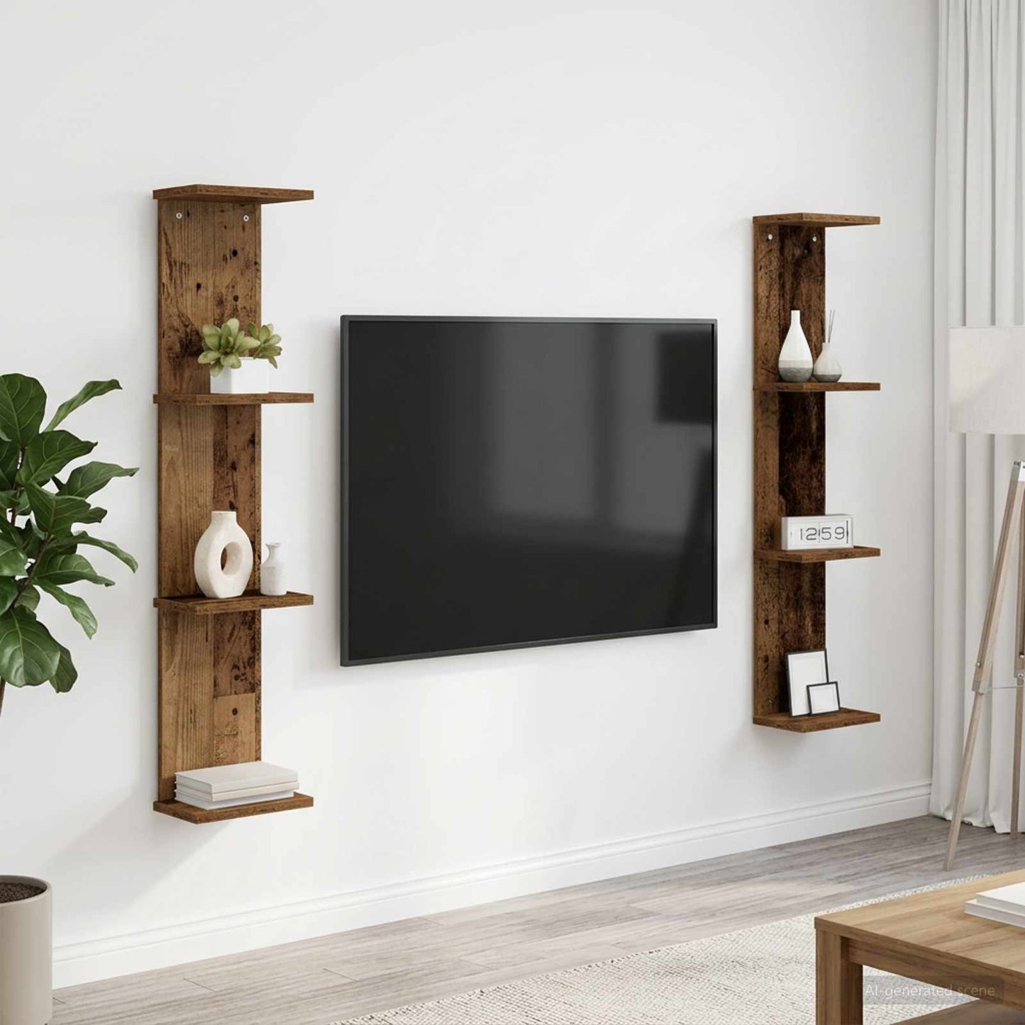 vidaXL Ράφι Τοίχου 2 τμχ. Παλαιωμένο ξύλο 22 x 15 x 100 εκ