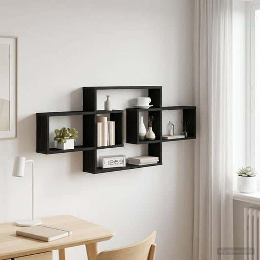 vidaXL Ράφι Τοίχου Μαύρη Δρυς 130 x 10 x 50 εκ. Επεξεργασμένο Ξύλο