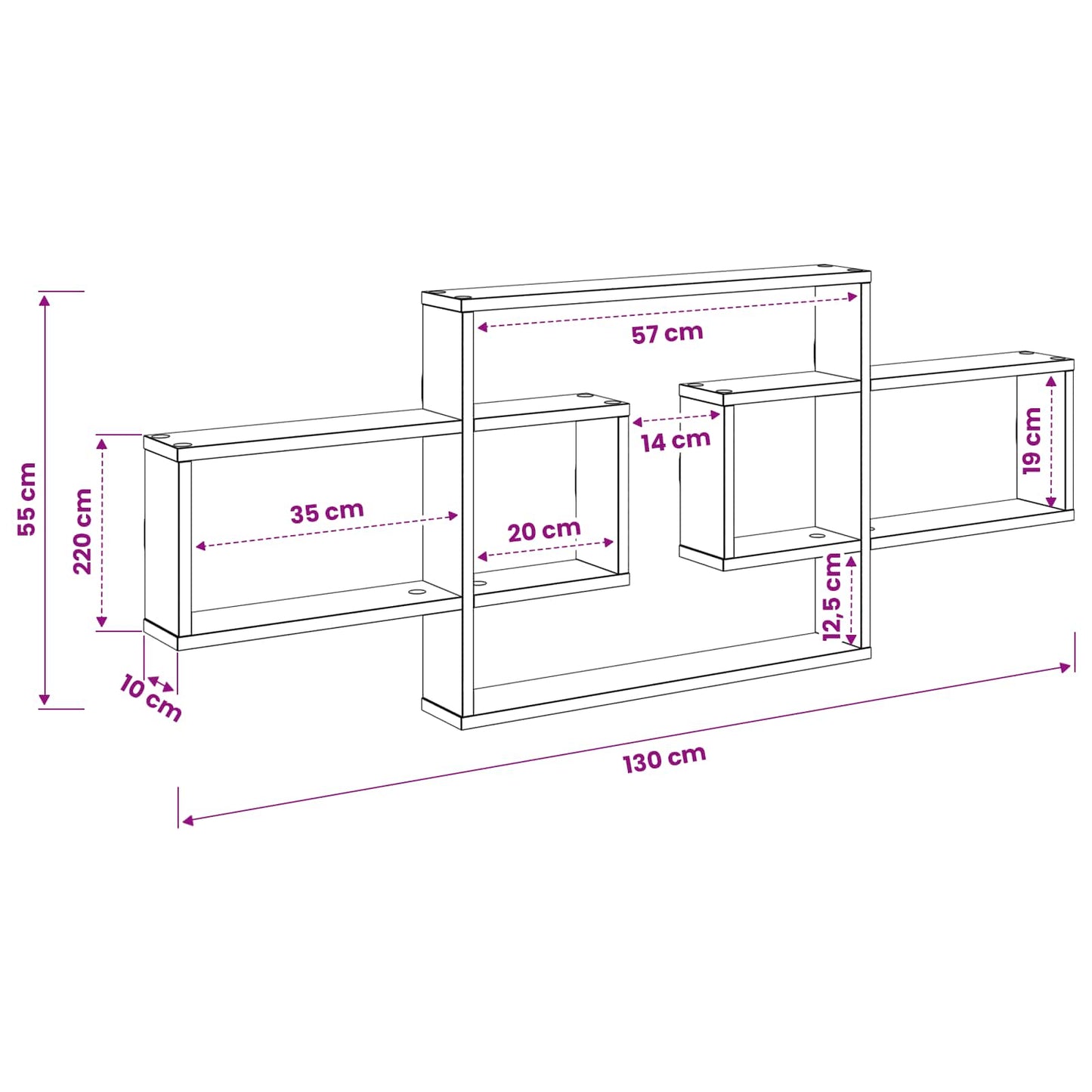 vidaXL Ράφι Τοίχου Γκρι Σκυροδέματος 130 x 10 x 50 εκ.