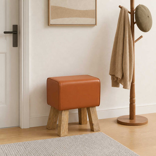 vidaXL παγκάκι 40 x 30 x 45 cm Αληθινό Δέρμα Καφέ