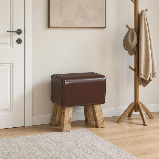 vidaXL παγκάκι 40 x 30 x 45 cm Αληθινό Δέρμα Σκούρο Καφέ