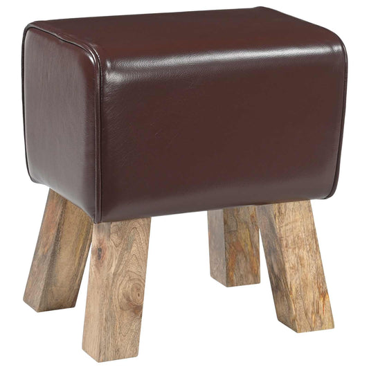 vidaXL παγκάκι 40 x 30 x 45 cm Αληθινό Δέρμα Σκούρο Καφέ