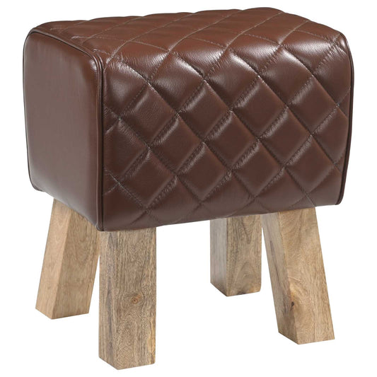 vidaXL παγκάκι 40 x 30 x 45 cm Αληθινό Δέρμα Καφέ με σχέδιο ρόμβου