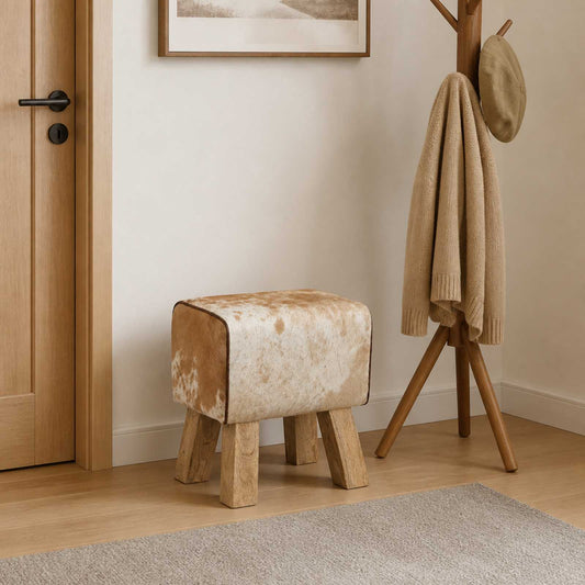 vidaXL παγκάκι 40 x 30 x 45 cm Αληθινό Δέρμα Καφέ και Λευκό