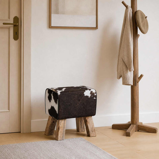 vidaXL παγκάκι 40 x 30 x 45 cm Αληθινό Δέρμα Μαύρο και Λευκό