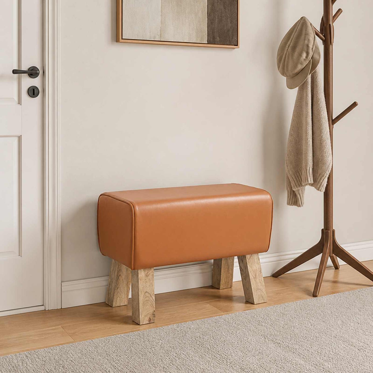 vidaXL παγκάκι 60 x 30 x 45 cm Αληθινό Δέρμα Καφέ