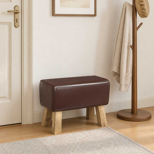 vidaXL παγκάκι 60 x 30 x 45 cm Αληθινό Δέρμα Σκούρο Καφέ