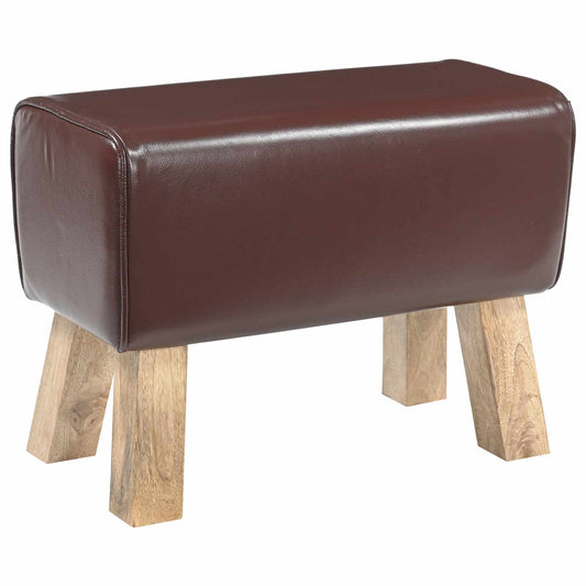 vidaXL παγκάκι 60 x 30 x 45 cm Αληθινό Δέρμα Σκούρο Καφέ