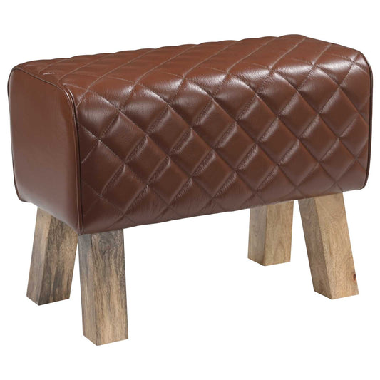 vidaXL παγκάκι 60 x 30 x 45 cm Αληθινό Δέρμα Καφέ με σχέδιο ρόμβου