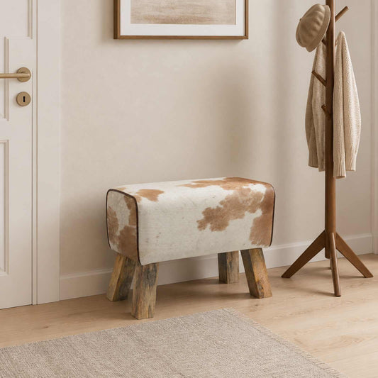 vidaXL παγκάκι 60 x 30 x 45 cm Αληθινό Δέρμα Καφέ και Λευκό
