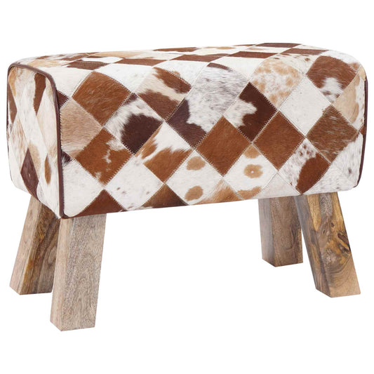 vidaXL παγκάκι 60 x 30 x 45 cm Αληθινό Δέρμα Καφέ Patchwork