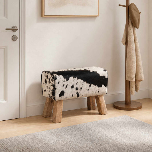 vidaXL παγκάκι 60 x 30 x 45 cm Αληθινό Δέρμα Μαύρο και Λευκό