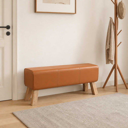 vidaXL παγκάκι 110 x 30 x 45 εκ. Αληθινό Δέρμα Καφέ