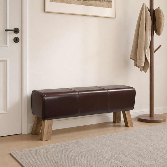 vidaXL παγκάκι 110 x 30 x 45 εκ. Αληθινό Δέρμα Σκούρο Καφέ