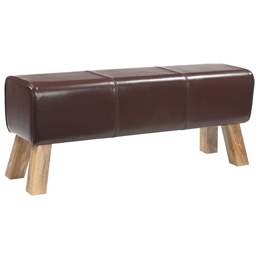 vidaXL παγκάκι 110 x 30 x 45 εκ. Αληθινό Δέρμα Σκούρο Καφέ