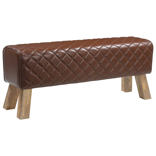 vidaXL παγκάκι 110 x 30 x 45 εκ. Αληθινό Δέρμα Καφέ με σχέδιο ρόμβου