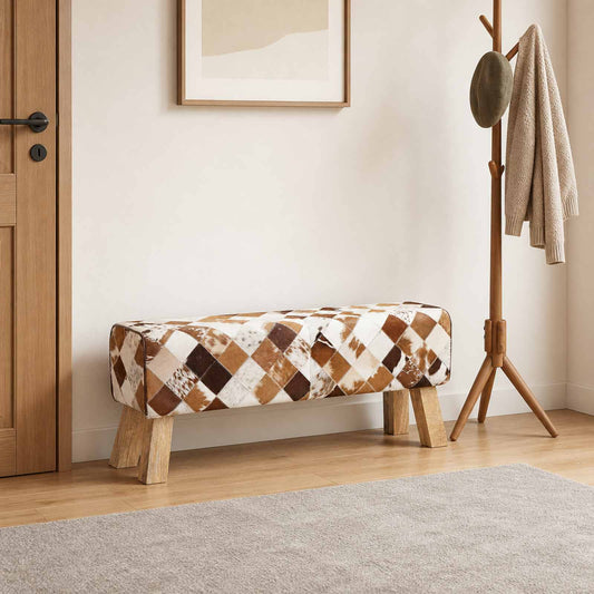 vidaXL παγκάκι 110 x 30 x 45 εκ. Αληθινό Δέρμα Καφέ Patchwork