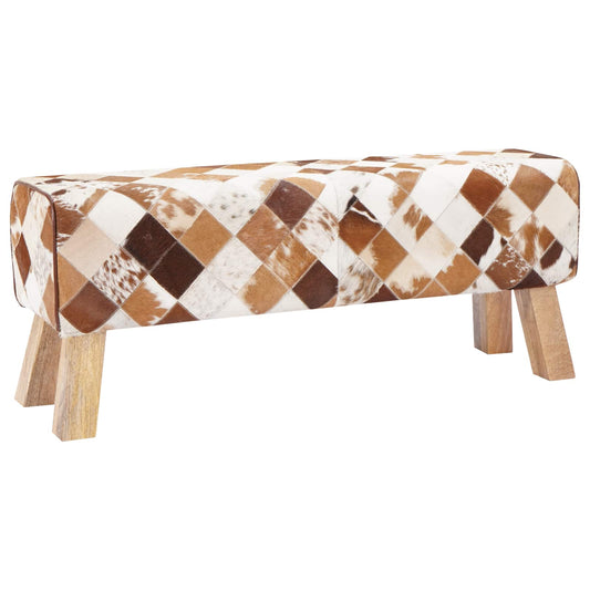 vidaXL παγκάκι 110 x 30 x 45 εκ. Αληθινό Δέρμα Καφέ Patchwork