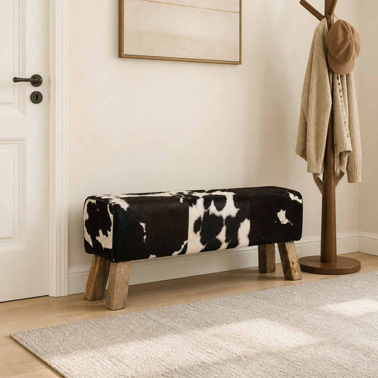 vidaXL παγκάκι 110 x 30 x 45 εκ. Αληθινό Δέρμα Μαύρο και Λευκό