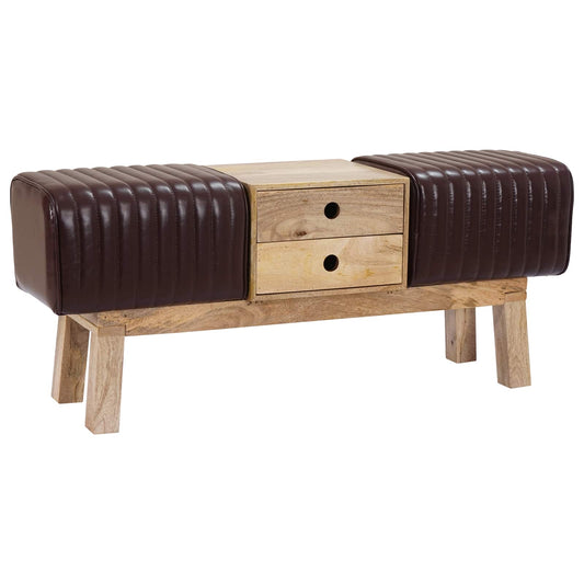 vidaXL παγκάκι 110 x 30 x 45 εκ. Αληθινό Δέρμα Σκούρο Καφέ