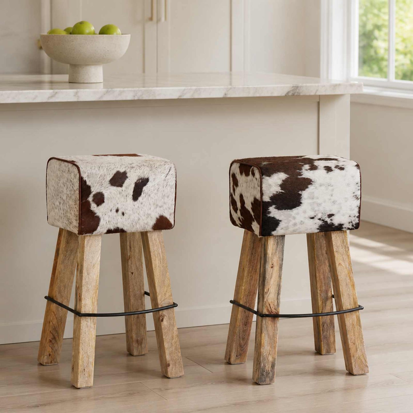 vidaXL Μπαρ σκαμπό 2 τμχ. Καφέ και Λευκό 44 x 33 x 74 cm Αληθινό Δέρμα