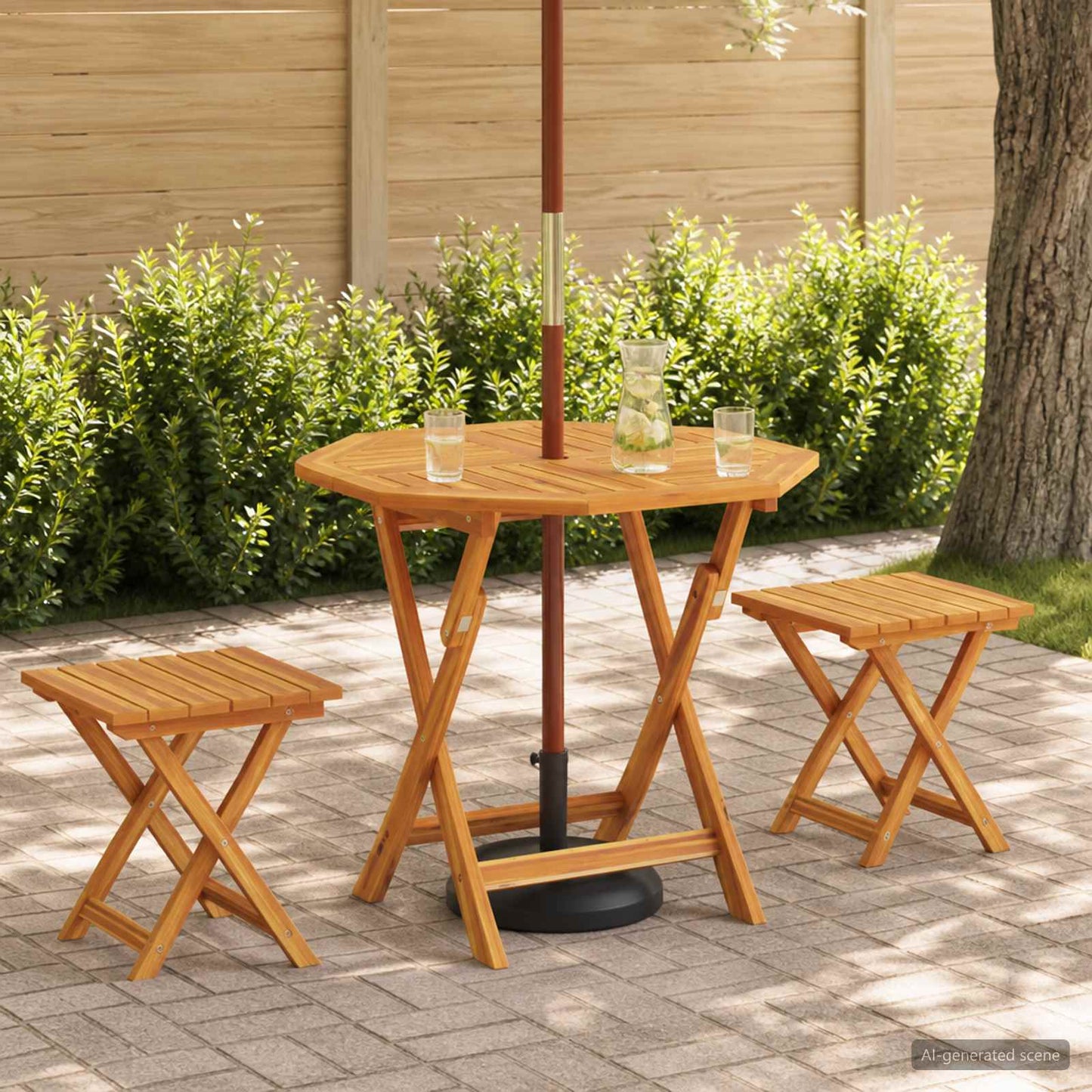 vidaXL Αναδιπλούμενο Τραπέζι Κήπου Φυσικό 90 x 90 x 75 cm