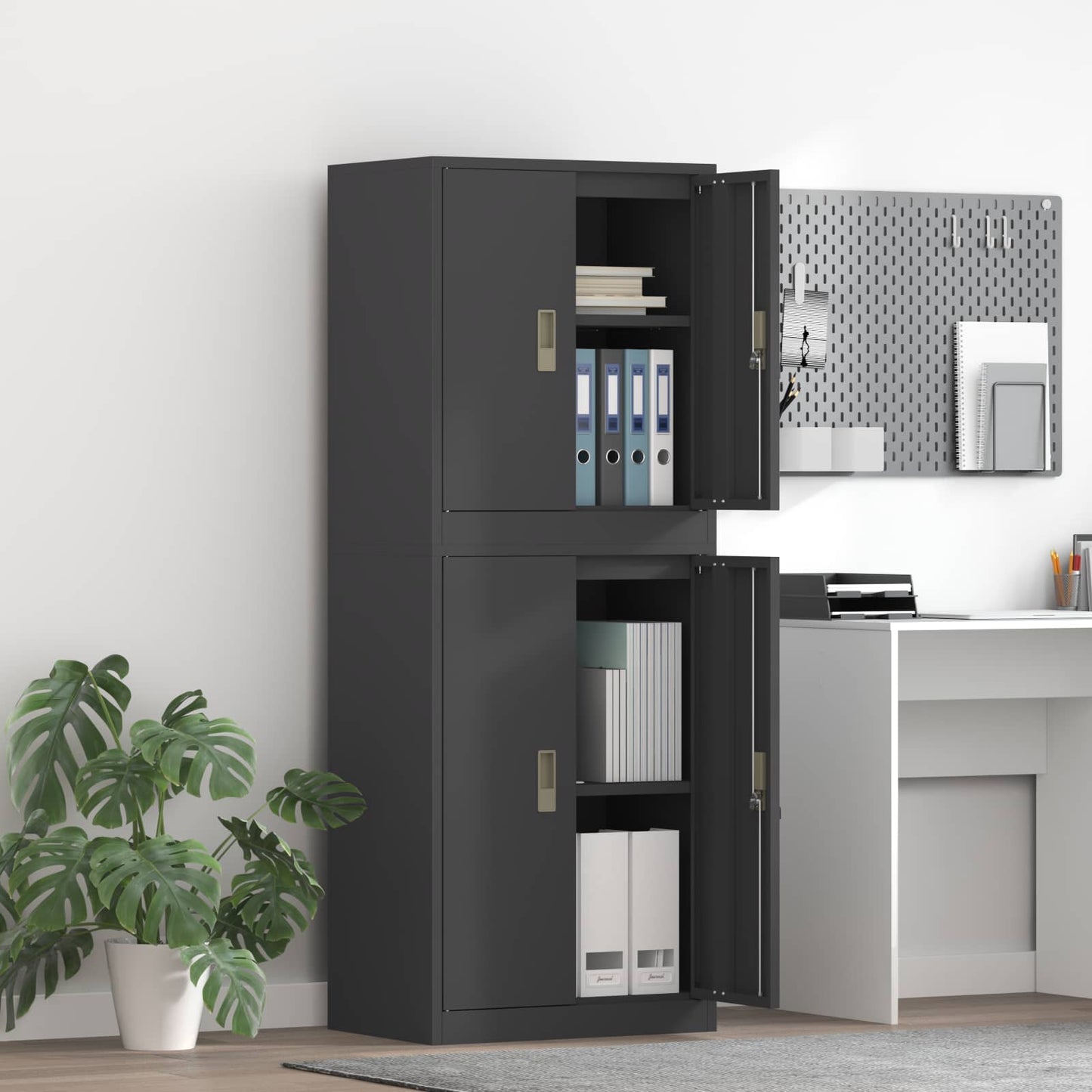 vidaXL Ντουλάπι αποθήκευσης 2 τμχ. Μαύρο 60 x 40 x 160 εκ Ατσάλι