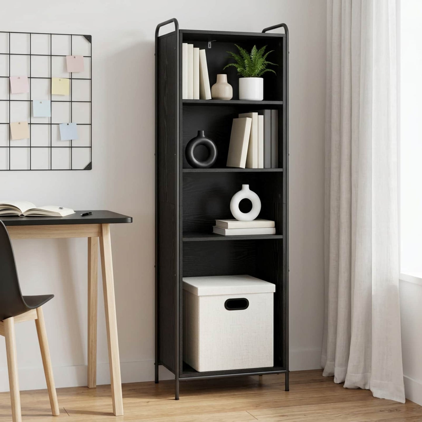 vidaXL Βιβλιοθήκη 55,5 x 33 x 174 εκ Επεξεργασμένο Ξύλο Μαύρη Δρυς