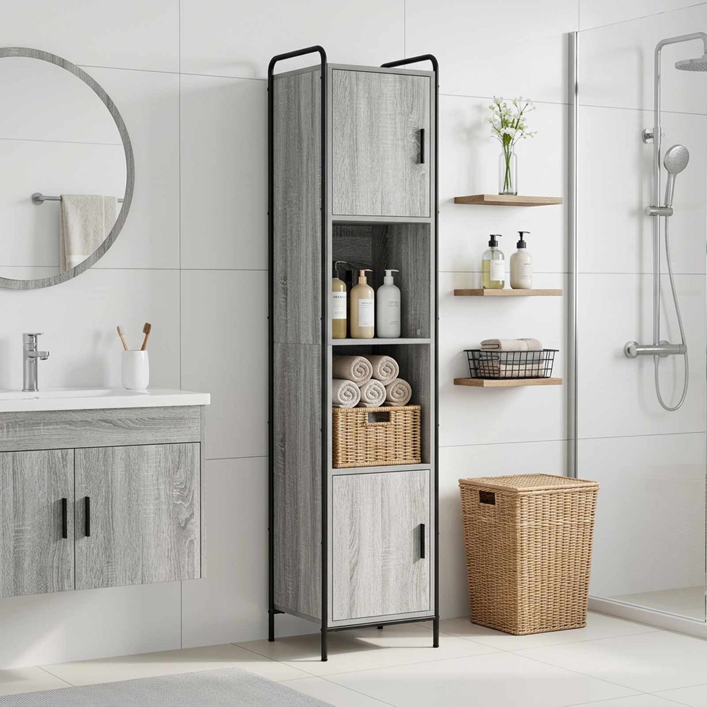 vidaXL Ντουλάπι Μπάνιου Γκρι Sonoma 46 x 36 x 181 εκ.