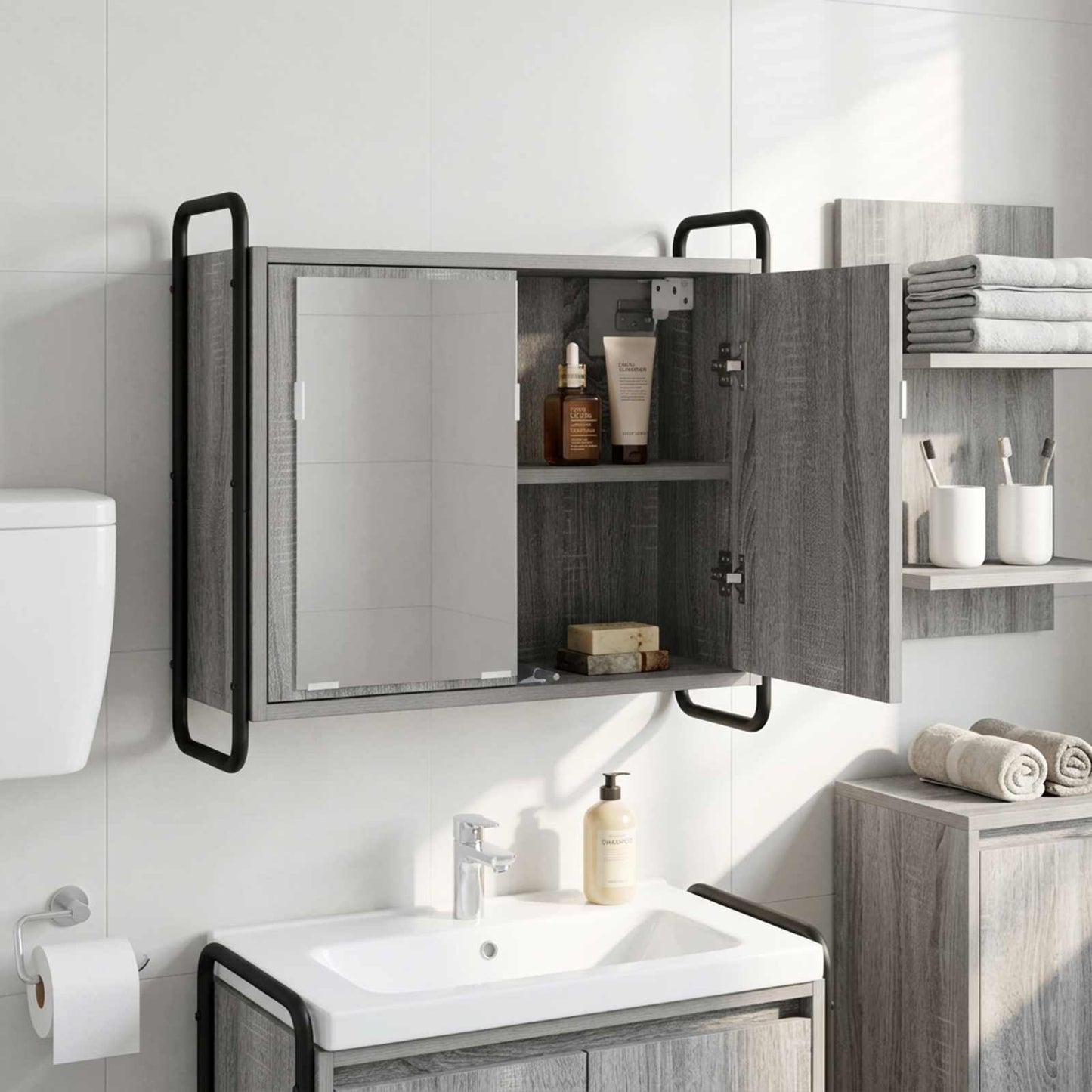 vidaXL Κρεμαστό Ντουλάπι Μπάνιου Γκρι Sonoma 64 x 20 x 56,5 εκ.