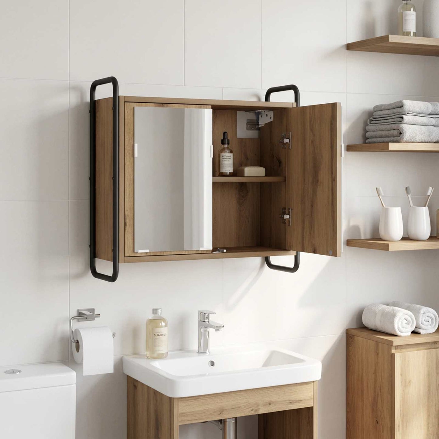 vidaXL Κρεμαστό Ντουλάπι Μπάνιου Artisan Δρυς 64 x 20 x 56,5 εκ.