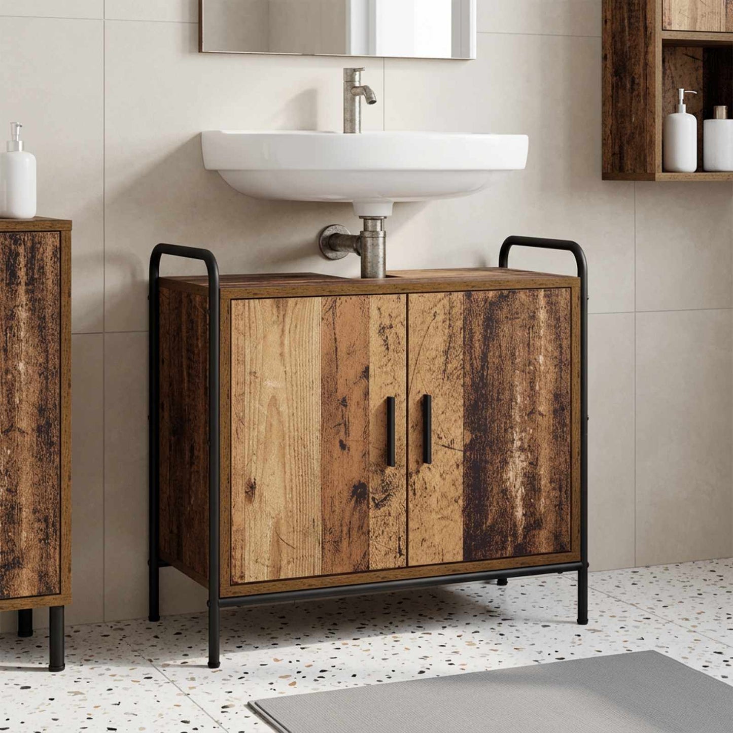 vidaXL Ντουλάπι Μπάνιου Παλαιωμένο ξύλο 65,5 x 34 x 61 εκ.