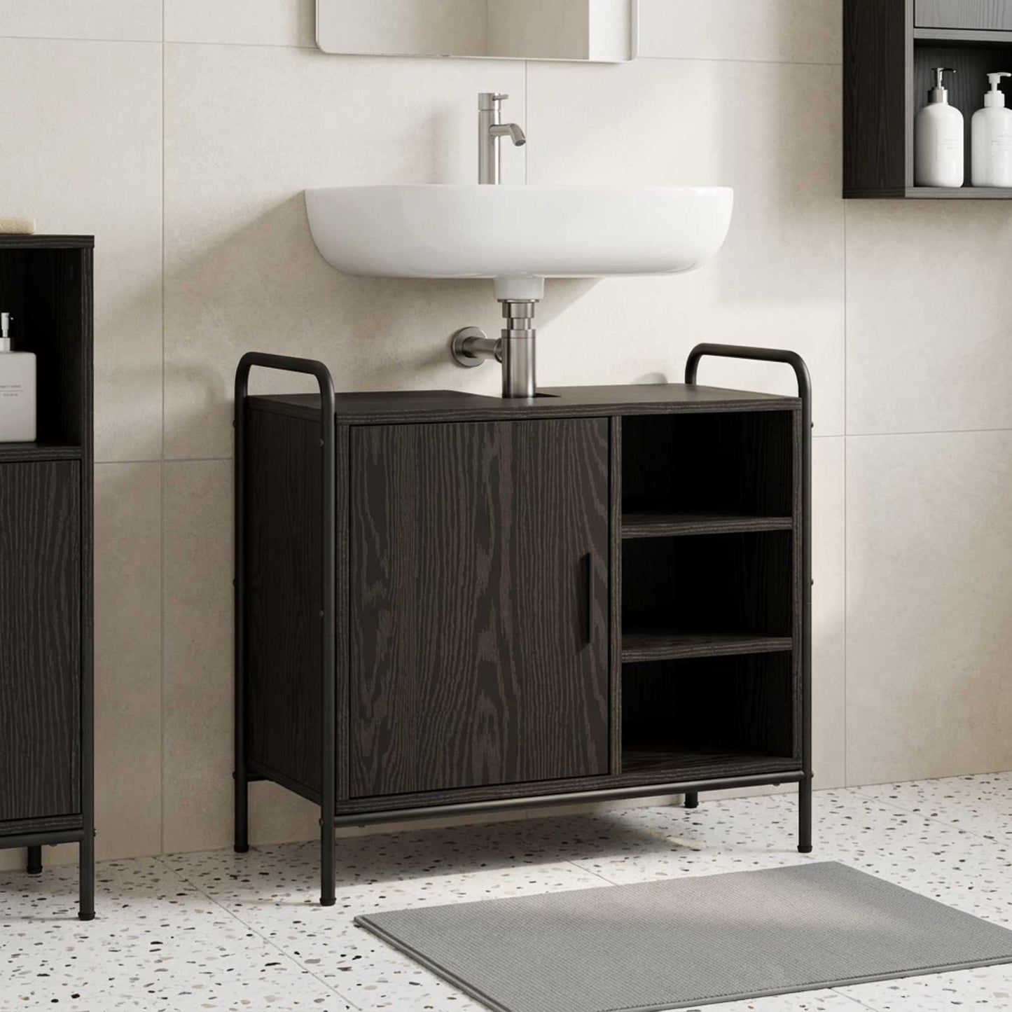 vidaXL Ντουλάπι Μπάνιου Μαύρη Δρυς 65,5 x 34 x 61 εκ.