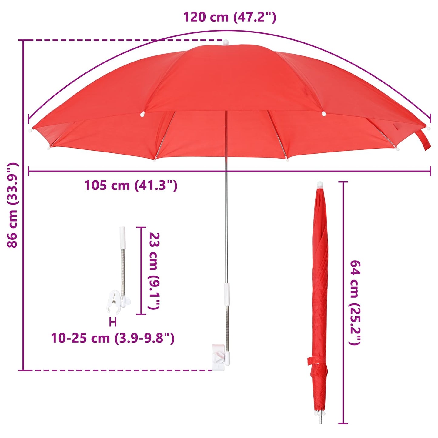 vidaXL Ομπρέλα με κλιπ Ø 105 x 86 εκ 170T πολυεστέρας 2 τεμ.