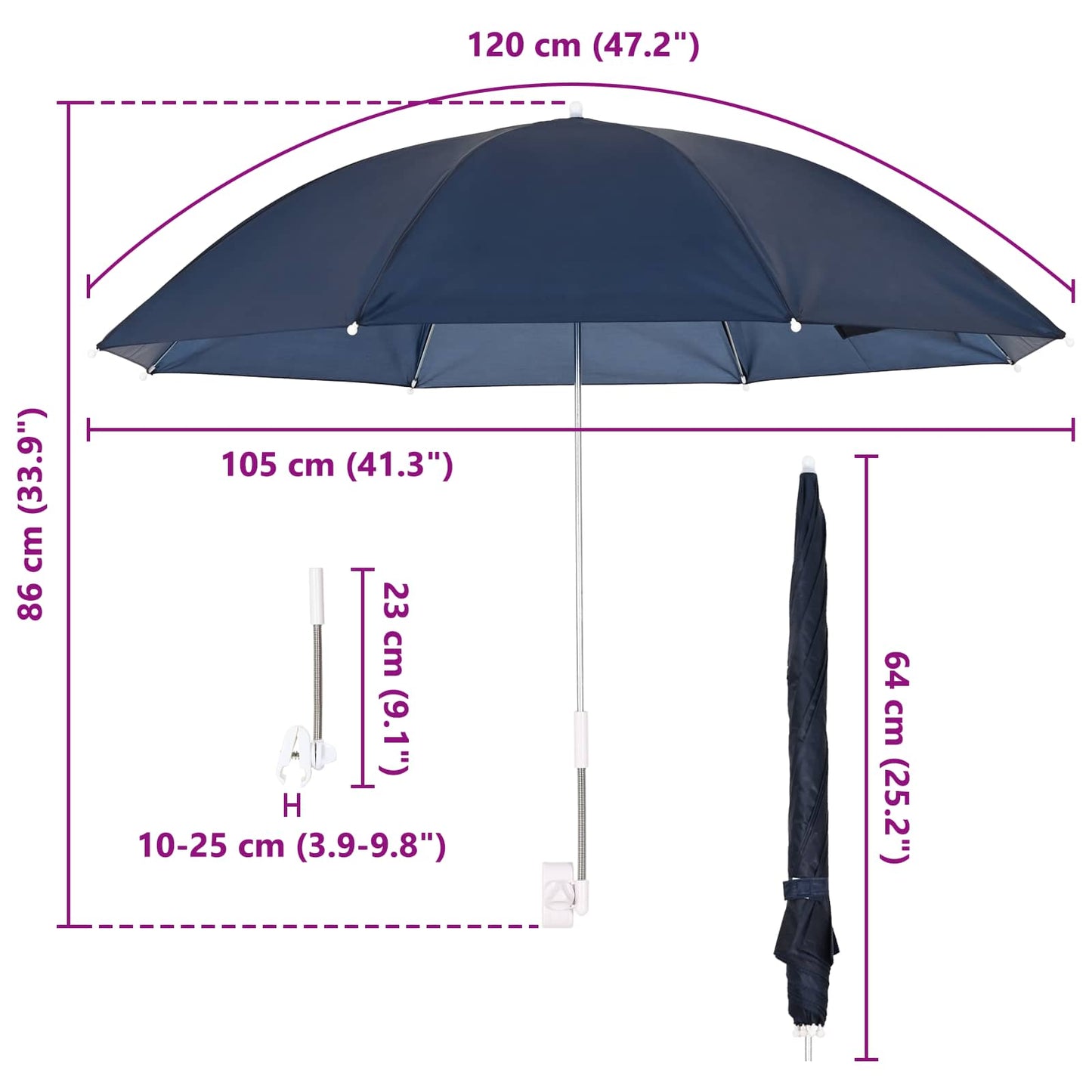 vidaXL Ομπρέλα με κλιπ Ø 105 x 86 εκ 170T πολυεστέρας 2 τεμ.