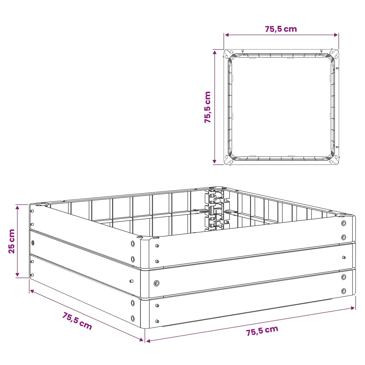 vidaXL Ανεβασμένο Κρεβάτι Μαύρο 75,5 x 75,5 x 25 εκ PP