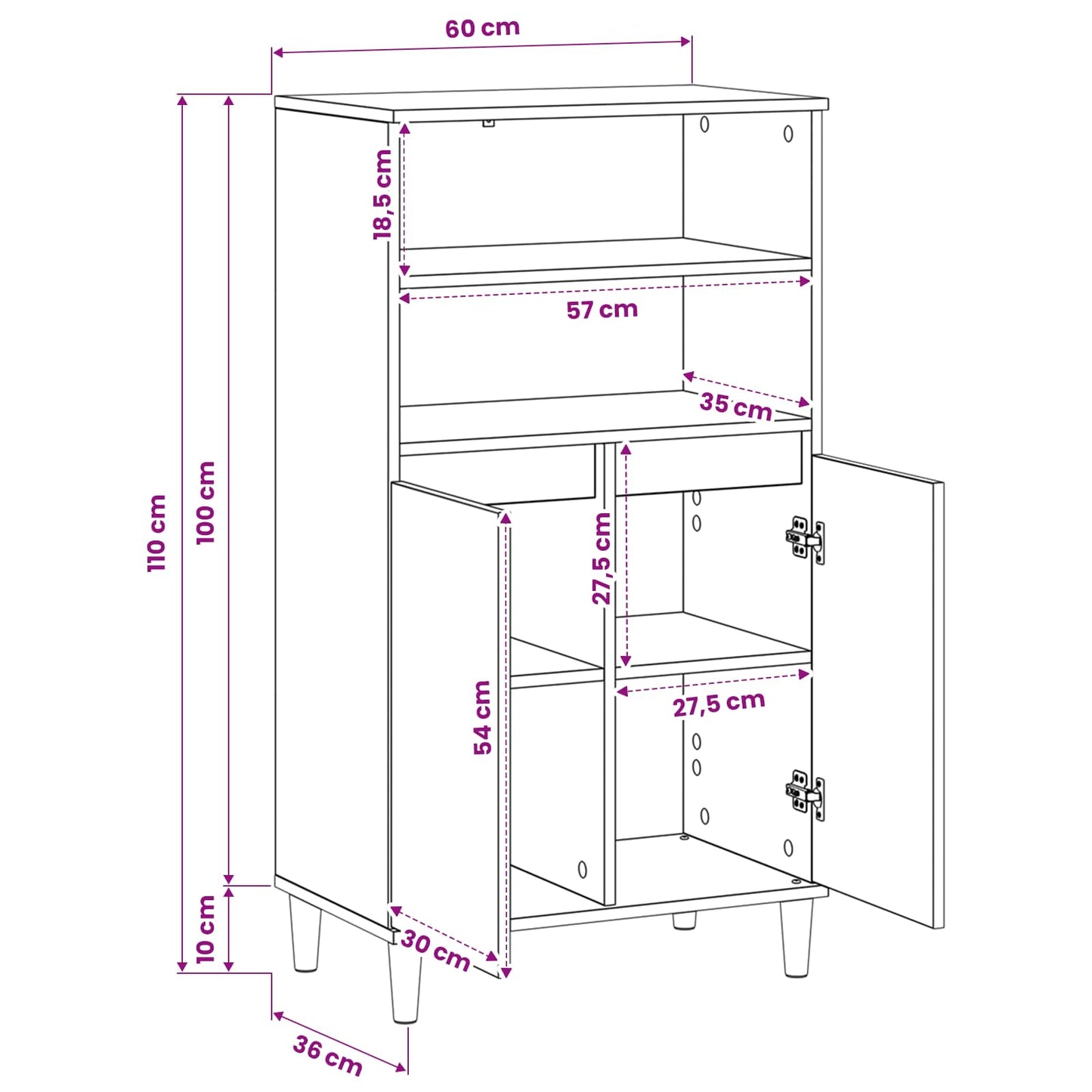 vidaXL Highboard Ξύλο δρυός 60 x 36 x 110 εκ. Επεξεργασμένο Ξύλο