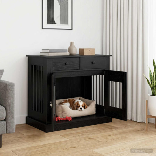 vidaXL Έπιπλο για κλουβί σκύλου Μαύρη Δρυς 90 x 47,5 x 80 εκ