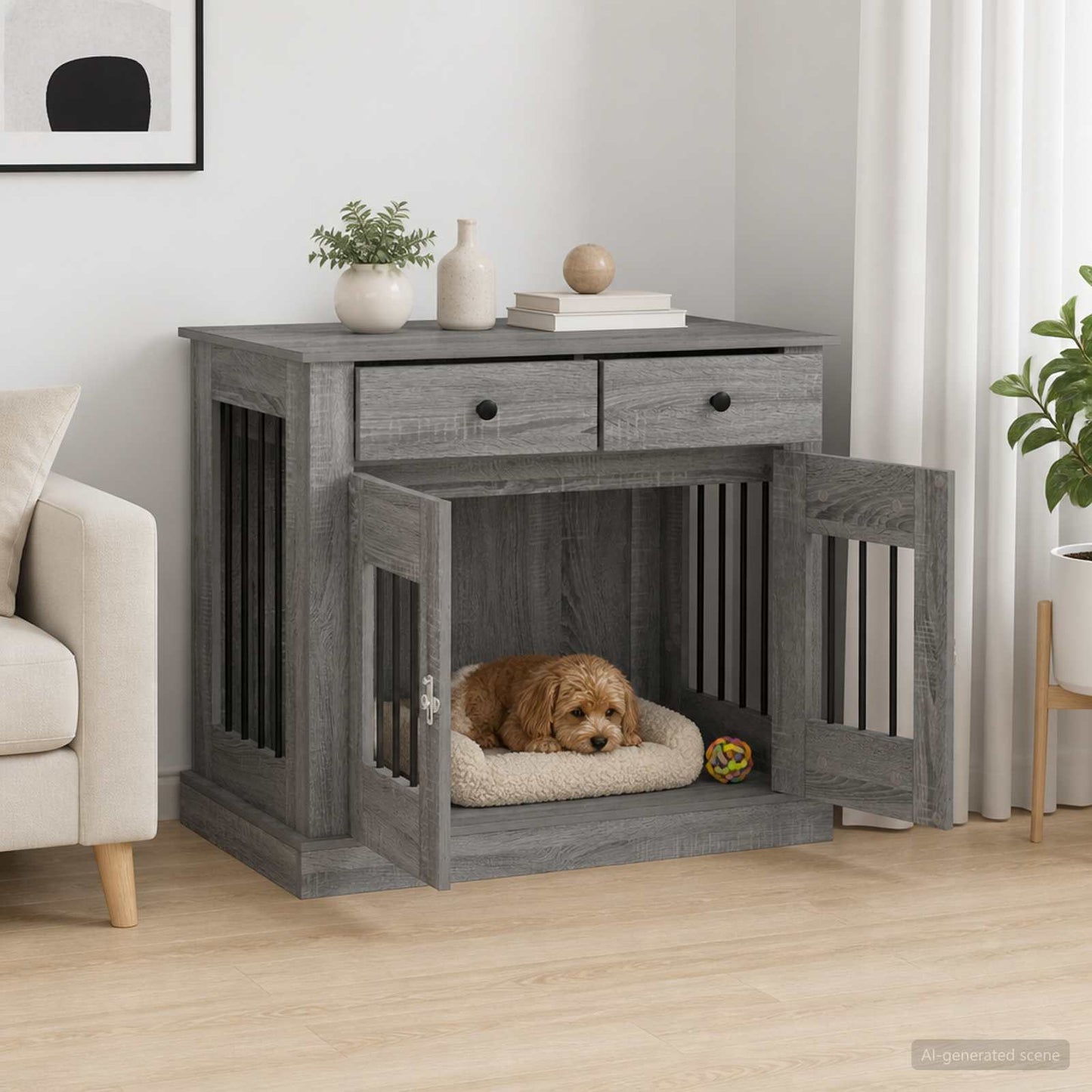 vidaXL Έπιπλο για κλουβί σκύλου Γκρι Sonoma 90 x 47,5 x 80 εκ