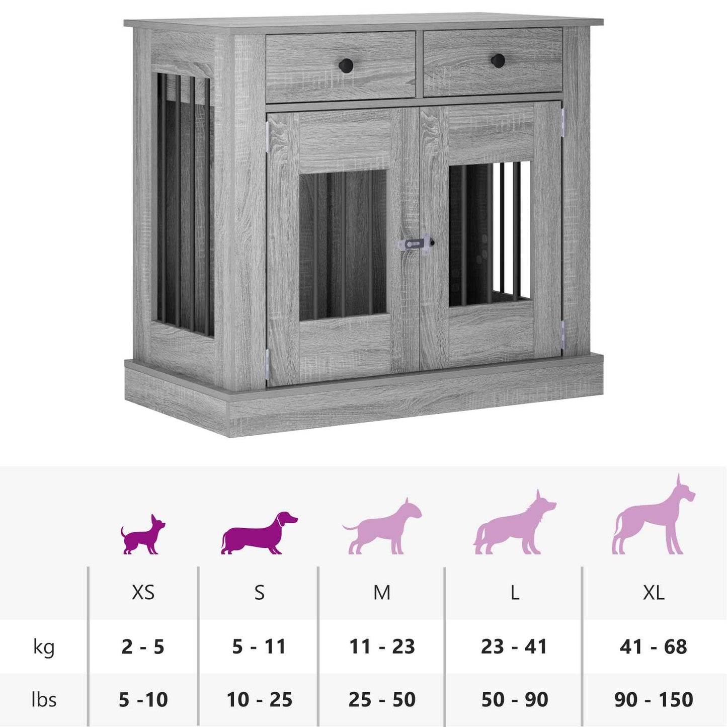 vidaXL Έπιπλο για κλουβί σκύλου Γκρι Sonoma 90 x 47,5 x 80 εκ