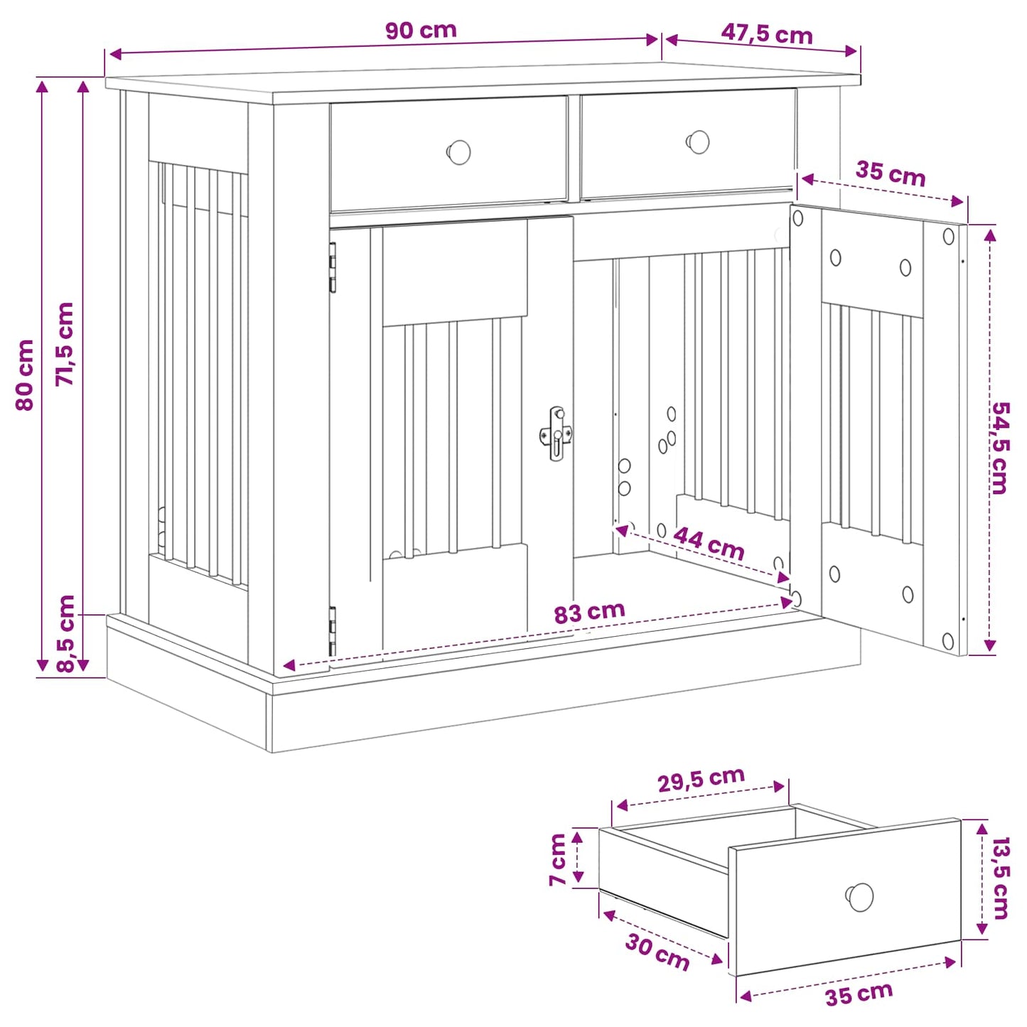 vidaXL Έπιπλο για κλουβί σκύλου Γκρι Sonoma 90 x 47,5 x 80 εκ