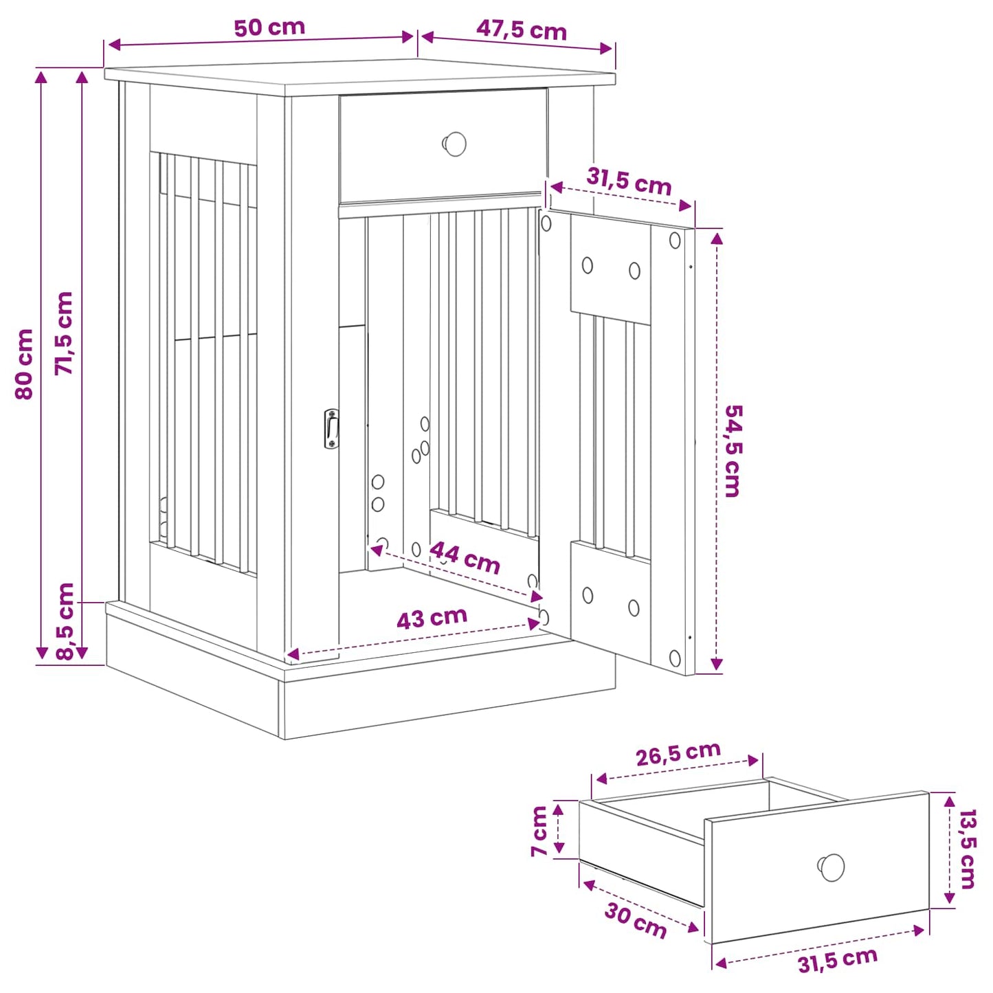 vidaXL Έπιπλο για κλουβί σκύλου Γκρι Sonoma 50 x 47,5 x 80 εκ.