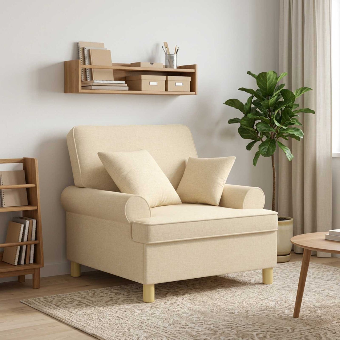 vidaXL XL Πολυθρόνα με Μαξιλάρια Κρεμ Ύφασμα