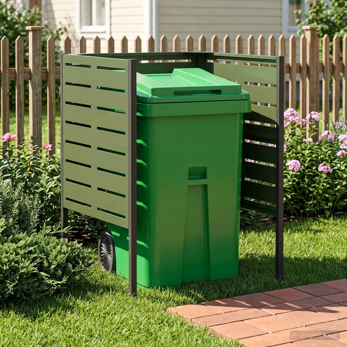 vidaXL Κάλυμμα Κάδου Απορριμμάτων 85 x 85 x 113 εκ Ατσάλι Λαδί