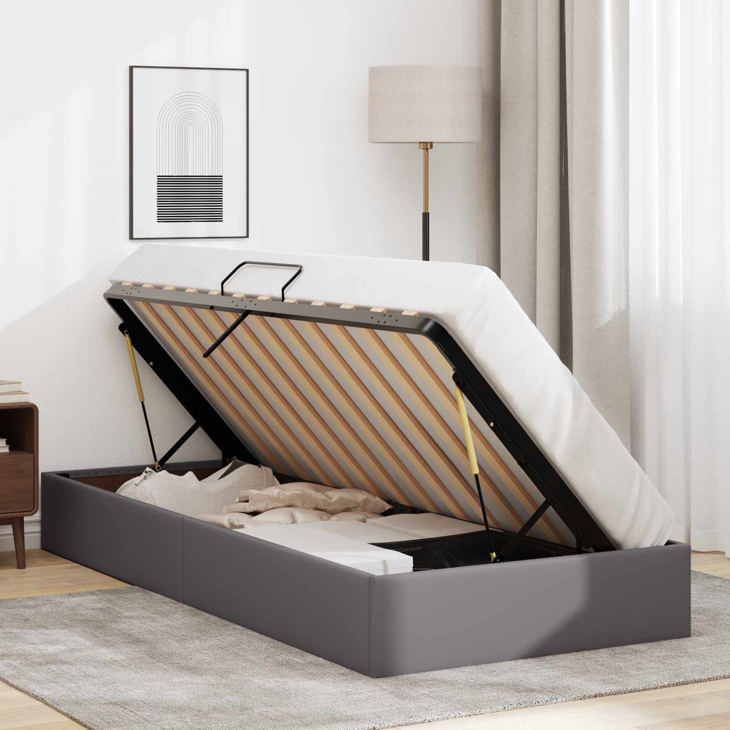vidaXL Κρεβάτι Οθωμανικού Τύπου Γκρι 90 x 190 cm Τεχνητό Δέρμα