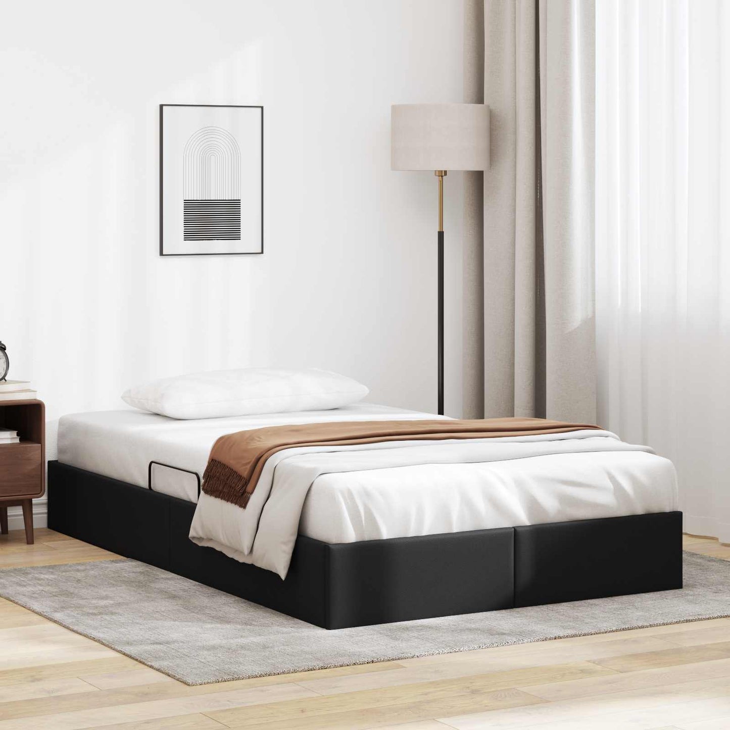 vidaXL Κρεβάτι Οθωμανικού Τύπου Μαύρο 120 x 190 cm Τεχνητό Δέρμα